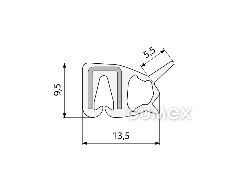 Silikonprofil U-PIRELI mit Metallverstärkung mit Seitendichtung 3673, 45°ShA, -60°C/+200°C, weiß, 